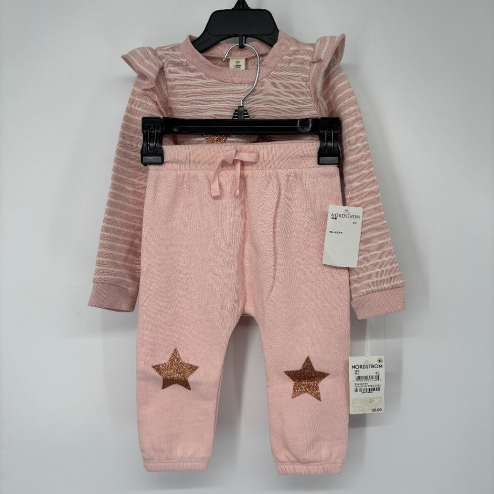 Tucker & Tate 2Pc Top & Pants Set Pink Ruffle English Stripe Stars Size 24M NWT